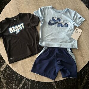 Nike Kids Black and Light Blue T-Shirt Set with Shorts 2T